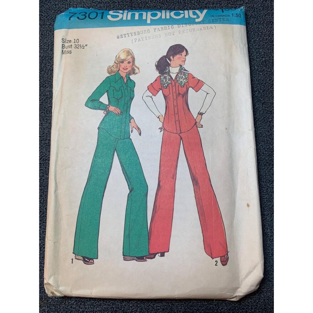 Simplicity 7301 Misses Shirt-Jacket & Pants Sewing Pattern Size 10 1970s